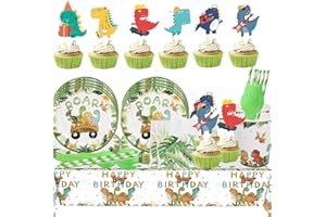 ASZAUI 129 Forniture per Feste di Compleanno di Dinosauri Decorazioni per Piatti Dinosauri Compleanno di stoviglie a Tema di Dinosauri Set di Piatti Compleanno Adatto per 24 Persone