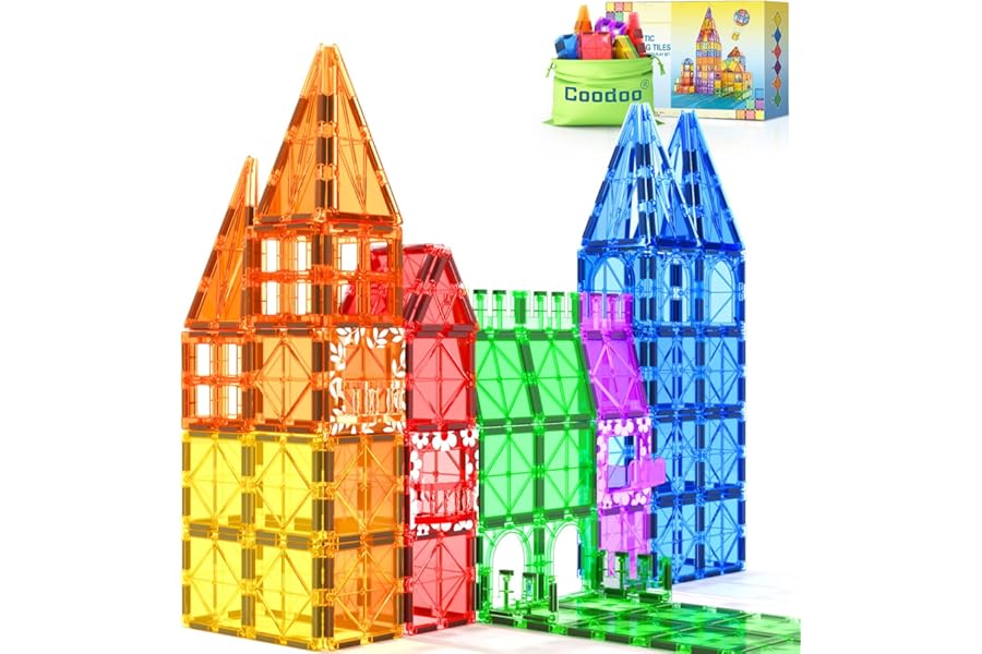 60 Magnetic STEM Tiles for Building Sensory Toys for Children Ages 3 and up, Brain Development Toys Preschool