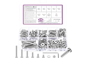 BATENGKEJI 236 Pcs M4 Bolts and Nuts Set, M4 Nuts and Bolts Set, Round Head Hexagon Socket Screws and Washers, Silvery Hex Socket Button Head Cap Machine Screws Kit