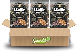 SERENDIB Waffle Amour CHOCO WAFFLES | 5 waffles with sugar pieces dipped in a chocolate flavoured coating in one Pack | Belgium Breakfast Treat | Crispy, Sweet, and Enjoyable (3 Packets)