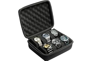 AUKURA Hard 6 slots watch travel case, men's watch travel organizer, hard watch box for display and organization (Black, 6 slot with 2 compartment)