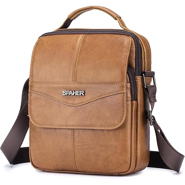 ROYALZ Greyson compacte leren schoudertas voor heren, van echt leer, klein, in moderne vintage look, slimme kleine leren tas, voor dagelijks gebruik en uitstapjes, kleur: zwart, Roma Cognac bruin