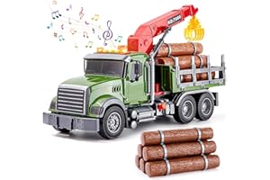 G.C Tacobear Camion da Trasporto in Legno Grande 1:16 con Luci, Suoni e Gru di Carico - Trasportatore Soccorso - Regalo per Bambini 3-6 Anni