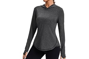 Gyabnw Damska koszulka sportowa z długim rękawem, z otworami na kciuki i odblaskowym tyłem, do biegania, jogi, fitnessu, ochrona przed słońcem, odzież aktywna