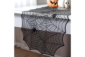 Fayavoo Halloween Table Runner, Halloween Table Decorations Black Lace Spiderweb Tablecloth 45 x 183 cm Spider Cobweb Table Cover Cloth for Scary Halloween Party Decor