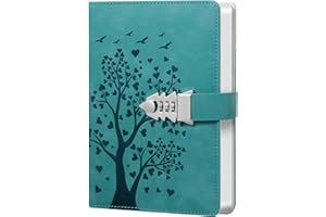 HwxBen Diario Segreto A5 Ciano con Lucchetto – 240 Pagine – Notebook con Blocco a Codice