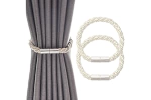 RAMONI 2PCS Magnetic Curtain Tiebacks,Magnetic Tie Backs for Curtains,Weave Rope Curtain Holdback,Magnetic Tie Backs,for Thin or Thick Home & Office Window Drapery(Beige)