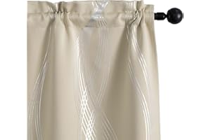 GIRASOLE HOME® Coppia Tende Oscuranti Termiche Morbide Fantasia Onde Argentate Tenda Isolante per Soggiorno Camera e Interni 2 Pannelli con Tasca (70x235cm, Beige)