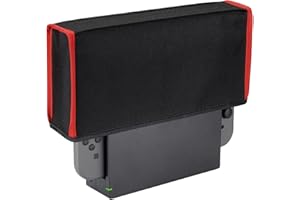PlayVital Cover Antipolvere per Nintendo Switch/OLED,Copertura Nylon Coperchio Protettivo Impermeabile Antigraffio per Nintendo Switch Charging Dock-Nero&Bordo Rosso