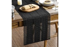 Artoid Mode Black Farmhouse Woven Rustic Bohemian Table Runner 30x183 cm, Hollow Seasonal Holiday Kitchen Dining Table Decoration for Home Party Decor