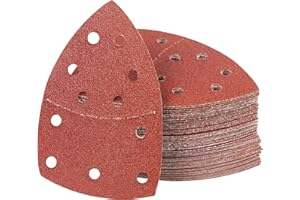 PMIQSA 80 Stück 60 Körnung Deltaschleifer Schleifpapier Klett Schleifdreiecke Schleifpads 152x105mm Multischleifer Schleifpapier für Holz Beton Metal Dreieckschleifer