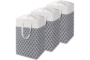 Yawinhe 78L Panier à Linge Panier à Linge en Tissu Toile Corbeille de Rangement Pliable, Cordon Paniers à Linge, Pliable Sac à Linge, Imperméable, Pliable, Antipoussière,3-Pack, Lanternes