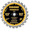 RIDONG Circular Saw Blade, 6 1/2 Inch 24T ATB Tungsten Carbide Tipped Framing Saw Blades with 5/8 Inch Arbor for Wood Cutting