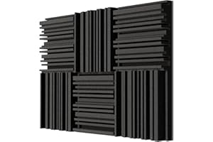 BXI Thick Acoustic Foam Panels, 30 X 30 X 5 cm 6 Pcs Broadband Sound Absorbing Foam, Dense Soundproof Padding Tile, Recording Studio Foam Absorber, Groove Decorative 3D Wall Ceiling Panel
