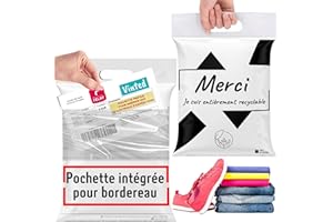 MYSEND MY SEND Enveloppe Plastique Expedition x50, Emballage Colis Vinted, Envoie vetement, chaussures, livres et carton. Sac recyclable avec poignée et pochette plastique A5 pour bordereau incluses