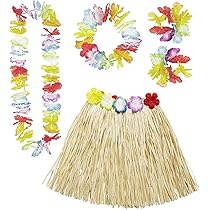 Hawaiiaans Meisje Rok Bloem Leis Ketting Armbanden Set Hawaiiaanse Slingers Hawaiiaanse Rok Palmblad Zomer Strandvakantie Thema Feest voor Kinderen Hawaii Kostuum Tropische Luau Verjaardagsfeestje Levert 5 STKS