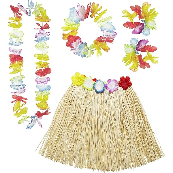 W WIDMANN MILANO Party Fashion, Hawaiian Bast Skirt, Flower Necklace, Flower Headband, Flower Bracelet, Summer Party, Beach Party, Carnival