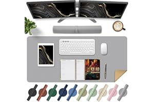 BLESWIN Large Desk Pad - Dual-Sided Cork & Leather Desk Pad, Mouse and Keyboard Mat, Easy Clean Computer Mat, Non-Slip Desk Protector Mat, Ideal for Office Desk Mat & Laptop Mat for Desk (Gray, 120x60CM)