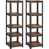 SONGMICS Set of 2, 5 Tier Shelving Unit, 37 x 37 x 150 cm | 400kg Load Adjustable Shelves Natural Style Kitchen Living Room R
