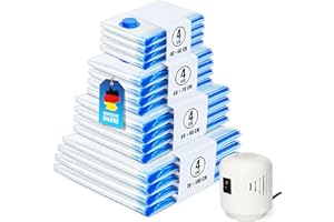 Allyson® Vakuumbeutel für Kleidung mit Pumpe, 16 Stück Wiederverwendbare Aufbewahrungsbeutel Kompressionsbeutel mit Ventil, Vakuumbeutel für Bettdecken Kleiderbeutel Luftdicht & Platzsparend