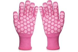 OZERO Gants de Barbecue, Universel Gants Four Anti Chaleur Jusqu'à 500°C, Antidérapants Silicone Ignifuge Gant Cuisine, pour BBQ, Cuisson au Four, Cheminée (Femmes-Rose)