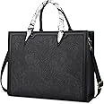 Laptop Bag for Women 15.6 Inch Tote Waterproof Leather Computer Business Lightweight Office Briefcase Large Capacity Handbag Shoulder Black