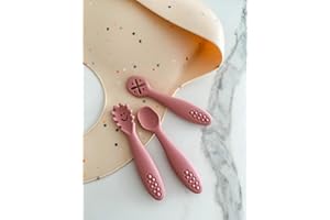 leyla&e Babylöffel Lernlöffel 3er Set aus Silikon Breifrei Baby Led Weaning BLW BPA-free (Rose)