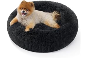BEDSURE Katzenbett waschbar Flauschiges Katzenbett - Ø 60 cm Katzenschlafplatz für Katzen und kleine Hunde, plüsch Katzenkissen rund Kuschelbett, Dunkelgrau