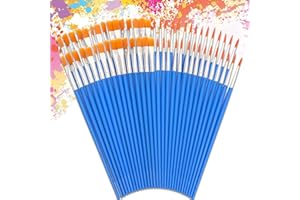 XELPARUC 60 PCS Small Paint Brushes, Cozevdnt Professional Round Flat Fine Tip Paint Brush Set, for Classroom Watercolor Canvas Face Painting Model Painting, Fine Detailing