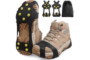 SHADDOCK Ice Snow Grips Crampons Ice Cleats for Shoes and Boots,10 Studs Anti-Slip Shoe Spikes Snow Grippers Traction Cleats Slip-on Overshoe Stretch Fit Footwear for Hiking Fishing Climbing Walking