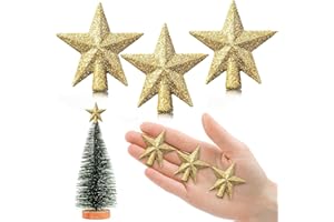 YUYWWAN 6 cm Estrella Árbol de Navidad Pequeño, 3 Piezas Mini Estrellas para Arbol de Navidad, Mini Topper Árbol para Adorno Punta Arbol Navideñas (6cm-Brillo: Oro)