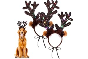 URATOT 2 Stück LED-Hirsch-Kopfbänder für Hunde und Katzen, beleuchtet, Weihnachtsparty-Hüte für Haustiere