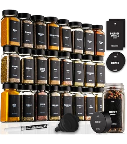 Deco Haus® Kruidenpotten Vierkant Luchtdicht 24-Delige Set [incl. Etiketten & Strooier] - Glazen Kruidenpotjes Set - Kruidencontainers Spice Jars - Kruidenopslag - Containers voor Kruiden