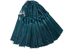 AEBDERP 100 Pcs Silky Handmade Craft Tassels Trim Mini Pendant for DIY Cute Resin Bookmark, Jewellery Making, Key, Girl Earring, Keyring, Graduation Hat, Ribbon Sewing, Curtain, Home Decor (Deep Teel)