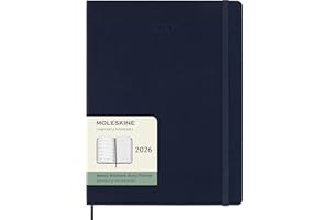 Moleskine Weekly Planner, 2026 Weekly Agenda 12 Months With Space For Notes, With Hard Cover and Elastic Closure, XL Size 19x25, Blue Color