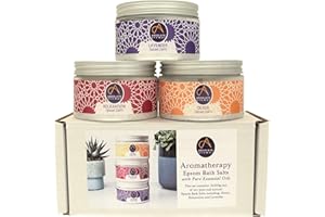 Absolute Aromas Coffret Cadeau de Sels Epsom Relaxants - 3 x 300 g de Lavender, Detox et Relaxation - Sulfate de Magnésium Infusé d'Huiles Essentielles 100% Pures