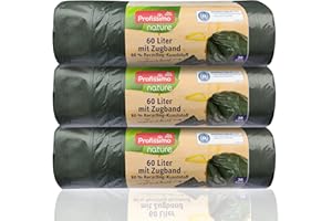 PROFISSIMO Öko Müllbeutel mit Zugband - 60 Liter (60 Stück) - Extrem Reißfest & Flüssigkeitsdicht - 3er Pack (3x20 Stück) - "Blauer Engel" Zertifikat