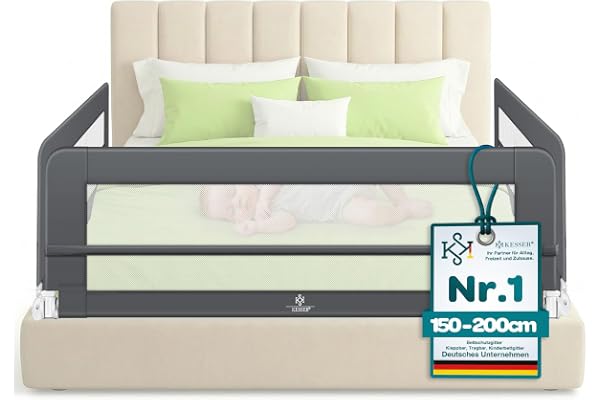 KESSER® Barrière de lit 180cm Barrière de lit pour Enfants Barrière de lit pour Bébé Pliable, Portable, Barrière de lit pour Enfants Protection Antichute, Gris foncé
