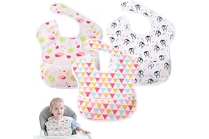 Little Dimsum Babero Impremeable con mangas para bebé Resistente al agua Niños Alimentación Babero de Delantal de Manga Impermeable Con Mangas Babero (Penguin & Flamingo &Triangle)