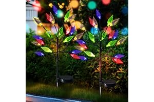 ZQX Lot de 2 lampes solaires pour extérieur de jardin - 16 LED - Simulations solaires - Lampe de jardin avec branches d'arbre - Pour terrasse, patio, balcon - Multicolore