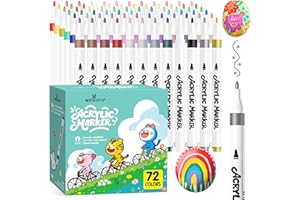 WINSONS Permanent Marker 72 Farben, Acrylic Marker, feine Spitze, ungiftig, wasserfest, nicht ausblutend, leuchtende Farben, Geeignet für eine Vielzahl von Oberflächen