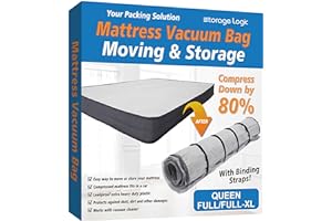 STORAGE LOGIC Sacco sottovuoto per materasso in schiuma per traslochi/organizzare; comprime il materasso dell’80%, con chiusura sottovuoto, a tenuta stagna e sigillabile, con cinghie