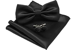 JEMYGINS Conjunto de Pajarita y Pañuelo Sólido con Gemelos para Hombre