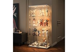 BLSYHDH Vitrina de cristal con Led,Armario vitrina para colección con 2 puertas 4 estantes transparente mueble vitrina cristal vitrina figura armario vitrina salón bar (4 pisos 2 puerta+LED efecto espejo