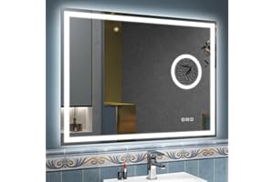 STARLEAD Miroir-Salle-de-Bain-avec-Éclairage 80x60cm, Miroir-LED-Salle-de-Bain avec 5X Loupe et Bluetooth, Dimmable, 3 Couleurs de Lumière, Anti-buée, Verre Trempé, IP44, Horizontal/Vertical