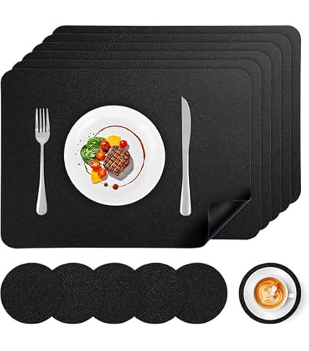 Placemat, set van 6 stuks, van PU-leer, dubbelzijdig, veganistisch, waterdicht, afwasbaar, kunstleer, lederlook, placemat, 44 x 34 cm, nutriabruin, kastanje