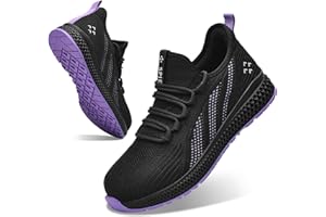 SPIEZ Zapatos de Seguridad Mujer, Zapatos de Trabajo Ligeros con Puntera de Composite, Zapatillas de Seguridad sin Antideslizante, Negro-Morado, EU 35-41