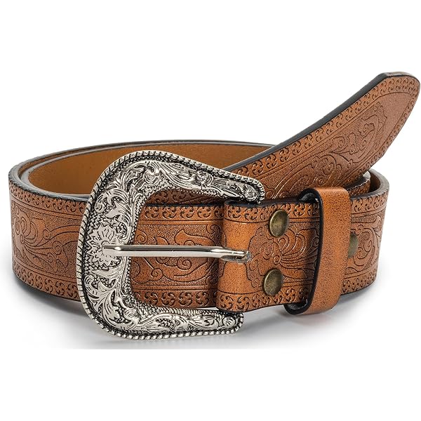 Ceinture Western Vintage En Cuir De Vache Grainé Poinçonné Main - Taille 30