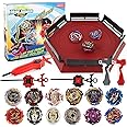 TUKIIE Battling Top Stadium Gyro Toy Set, 12 Spinning Tops with 3 Launchers, Metal Fusion Fighting Top Set Toys Xmas Birthday Present for Boys Kids Ages 6+