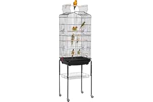 Yaheetech Klatka dla ptaków XXL, klatka dla papużek falistych, kanarki, z wolnym siedzeniem i akcesoriami ze stojakiem